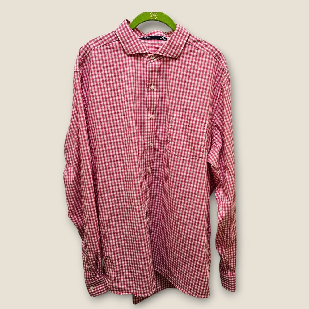 B. Draddy Kinloch Mens XL Pink/Rd Gingham Checkered Button Up Long‎ Sleeve Shirt